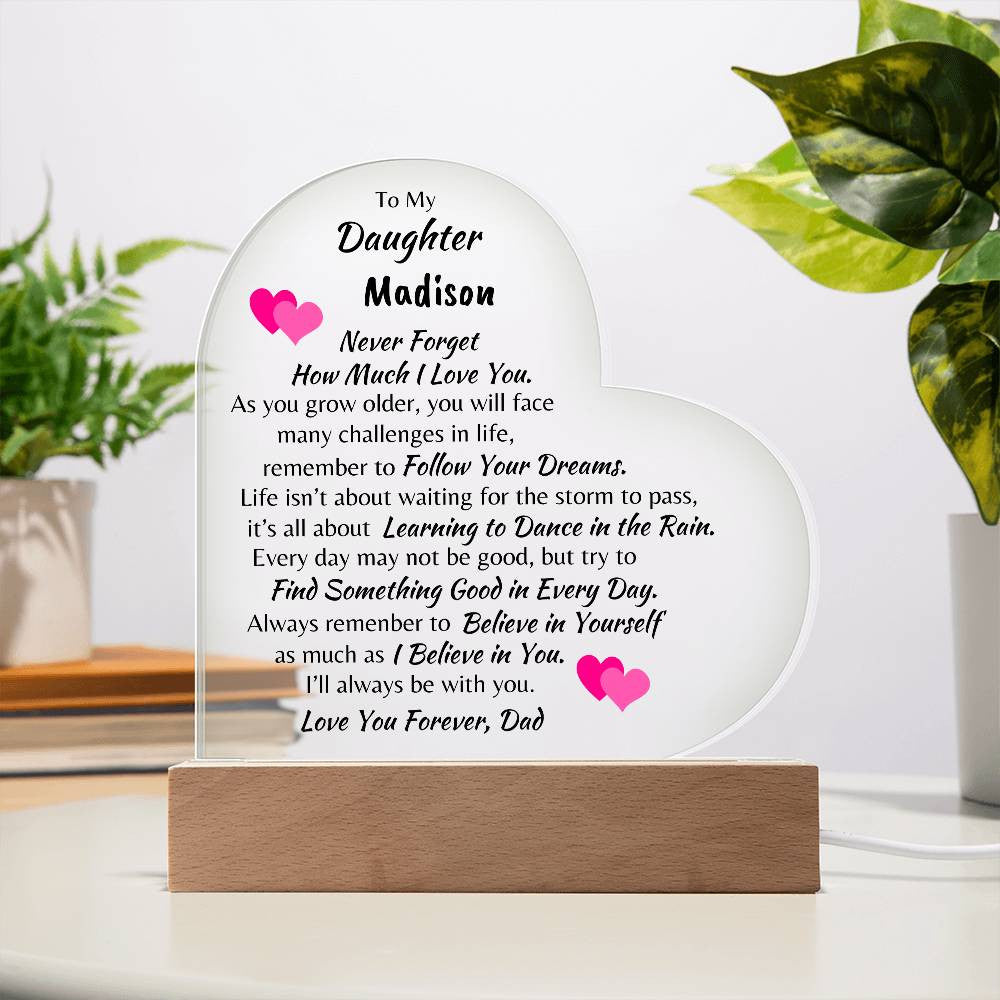 Personalized Daughter Acrylic Heart Plaque From Dad