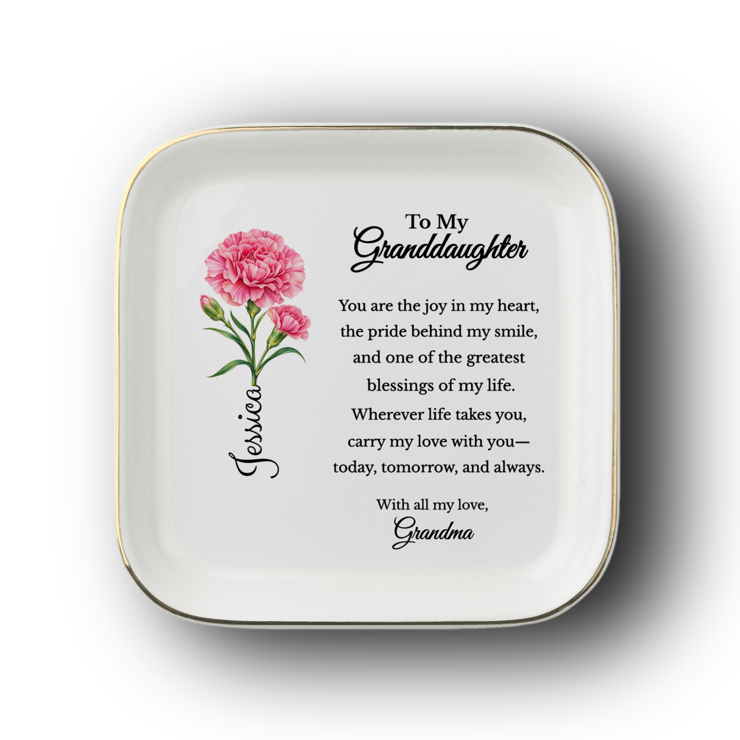 Personalized Granddaughter Birth Flower Jewelry Dish