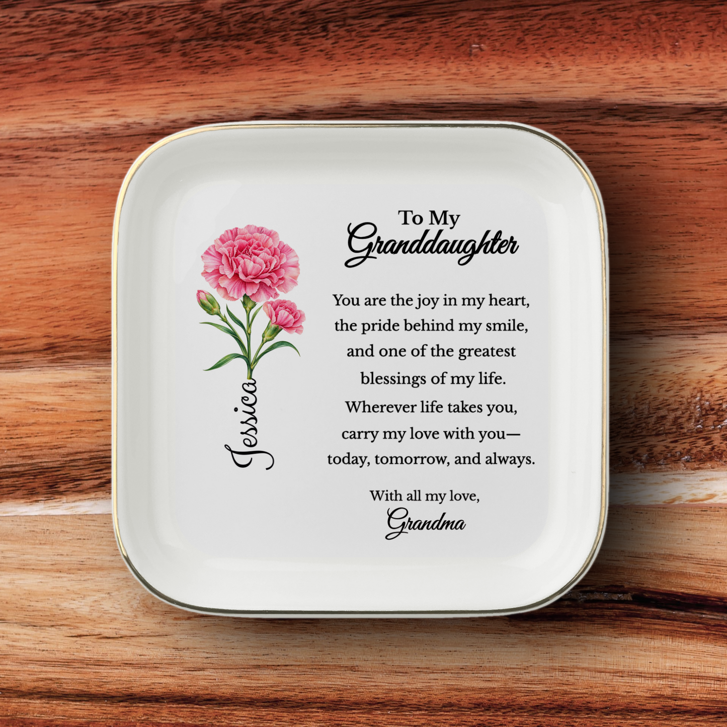 Personalized Granddaughter Birth Flower Jewelry Dish
