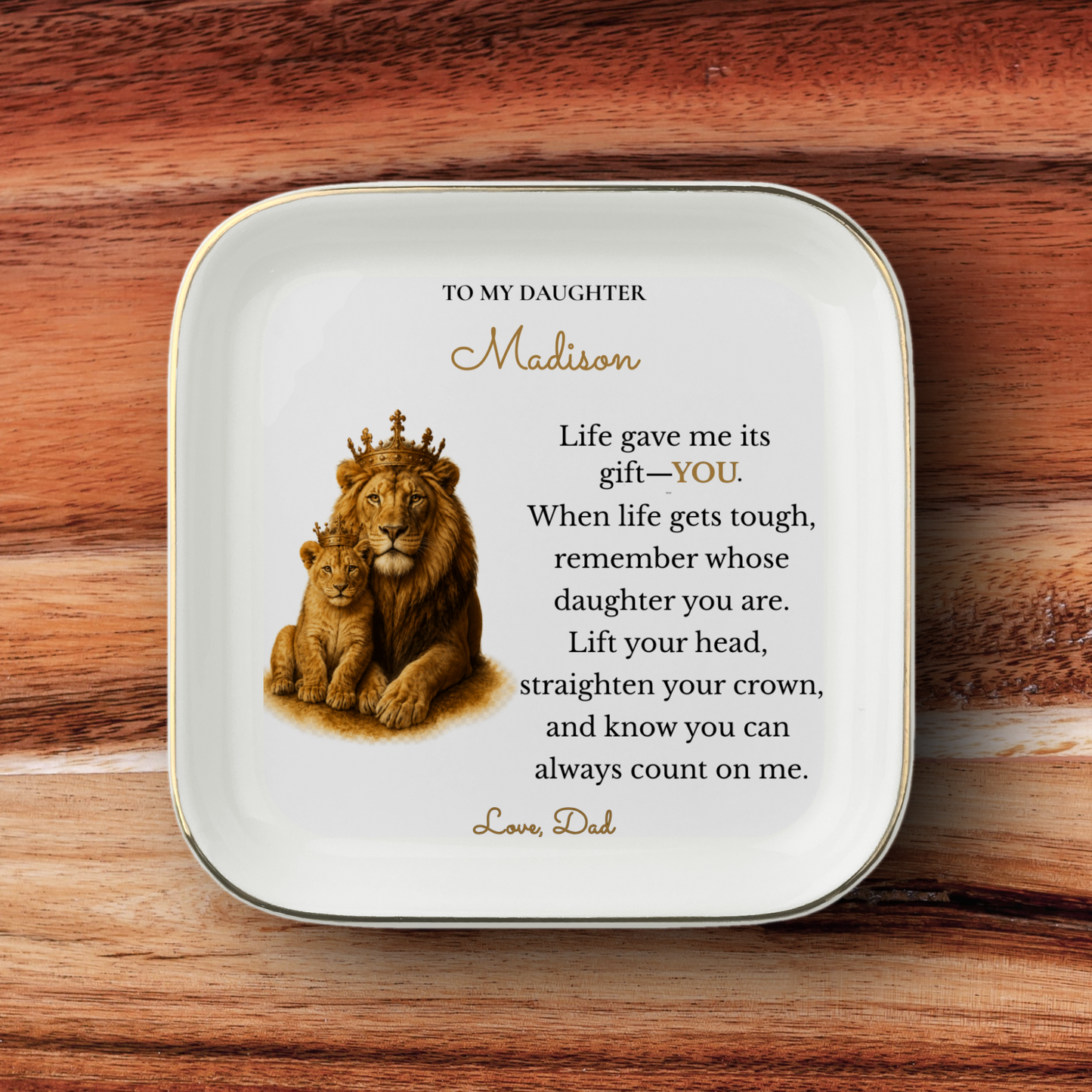 Personalized To My Daughter Lion Jewelry Dish