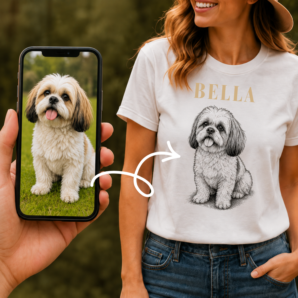 Personalized Pet Portrait T-Shirt | Custom Dog & Cat Photo Shirt | Hand-Drawn Pet Portrait Tee | Pet Lover Gift