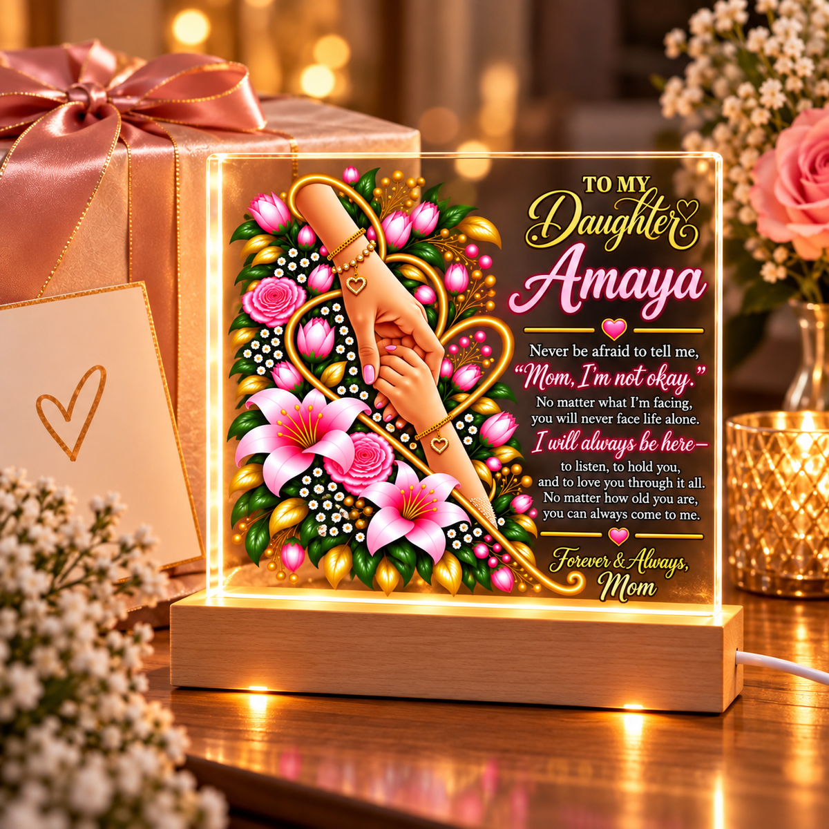Personalized To My Daughter Acrylic Plaque – Custom Name LED Keepsake Gift from Mom