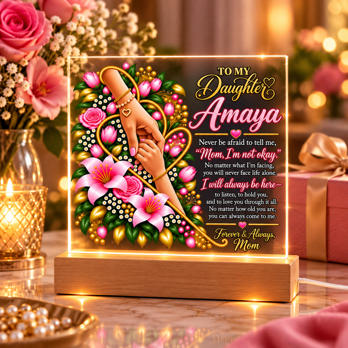 Personalized To My Daughter Acrylic Plaque – Custom Name LED Keepsake Gift from Mom
