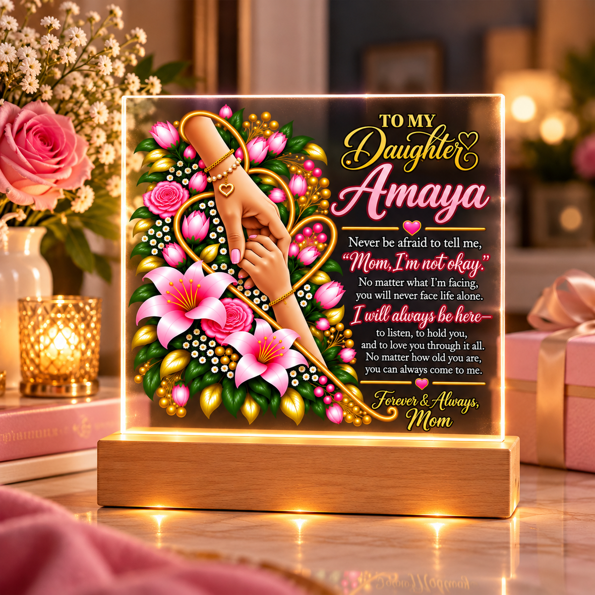 Personalized To My Daughter Acrylic Plaque – Custom Name LED Keepsake Gift from Mom