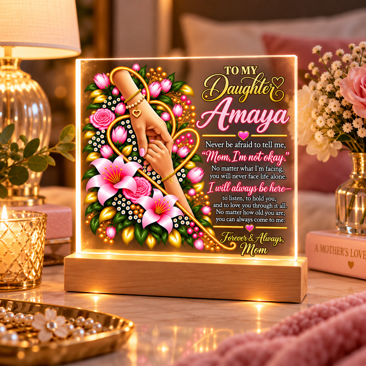 Personalized To My Daughter Acrylic Plaque – Custom Name LED Keepsake Gift from Mom