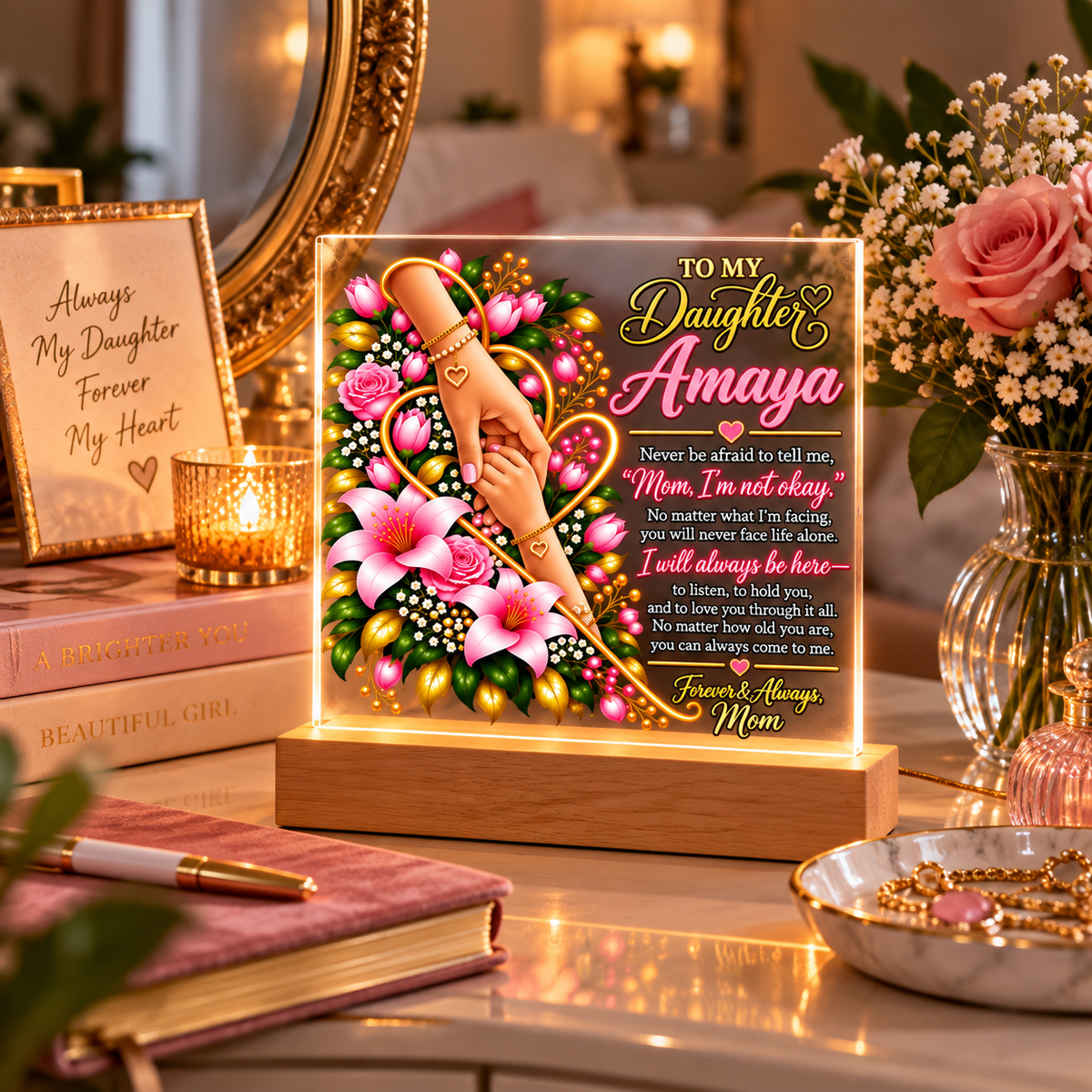 Personalized To My Daughter Acrylic Plaque – Custom Name LED Keepsake Gift from Mom