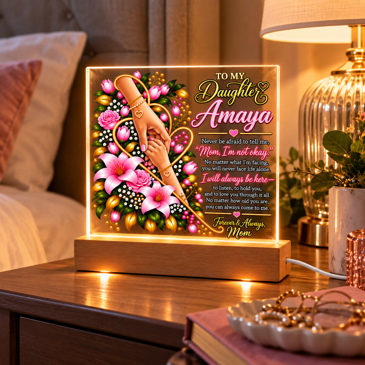 Personalized To My Daughter Acrylic Plaque – Custom Name LED Keepsake Gift from Mom
