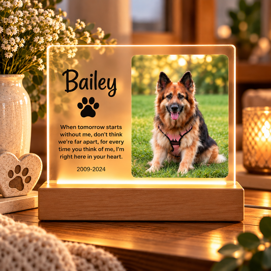 Personalized Light-Up Pet Memorial Plaque – Custom Photo Keepsake with Wooden LED Base ❤️🐾