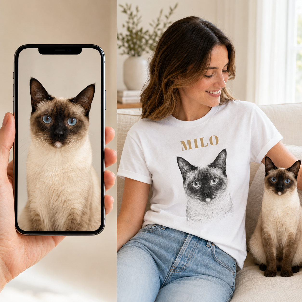 Personalized Pet Portrait T-Shirt | Custom Dog & Cat Photo Shirt | Hand-Drawn Pet Portrait Tee | Pet Lover Gift