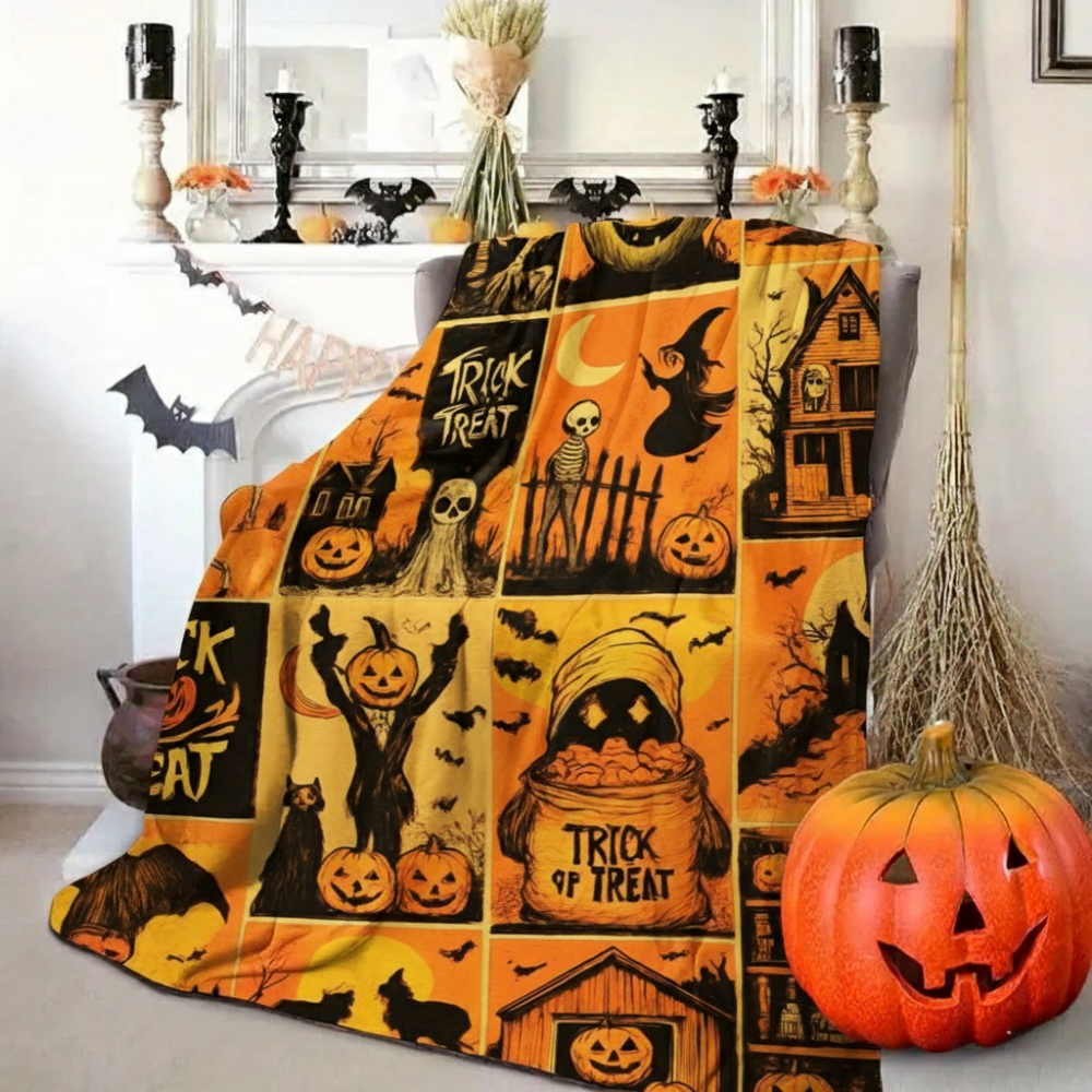 Vintage Halloween -Velveteen Blanket - Cozy Spooky Season Throw