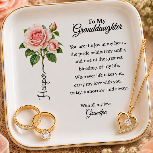 Personalized Granddaughter Birth Flower Jewelry Dish