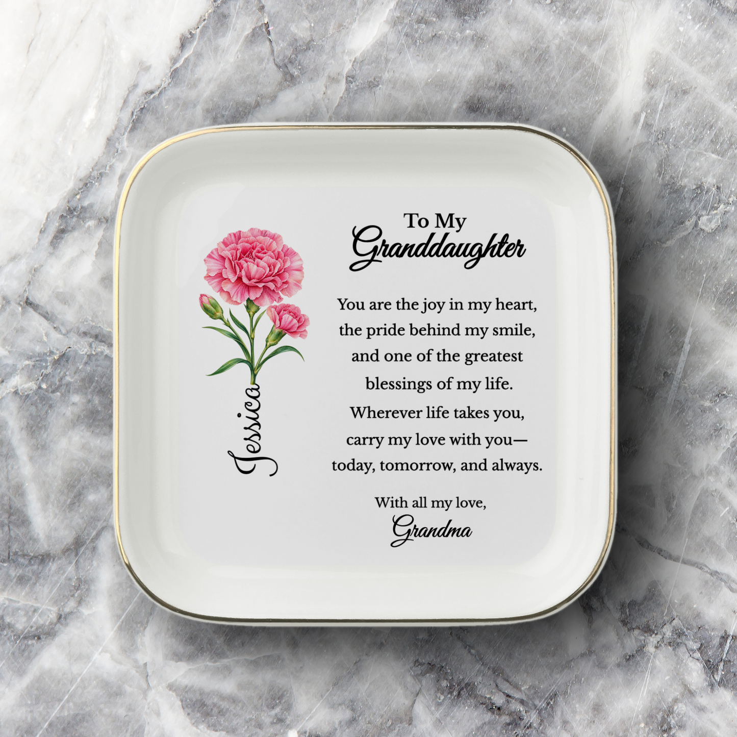 Personalized Granddaughter Birth Flower Jewelry Dish