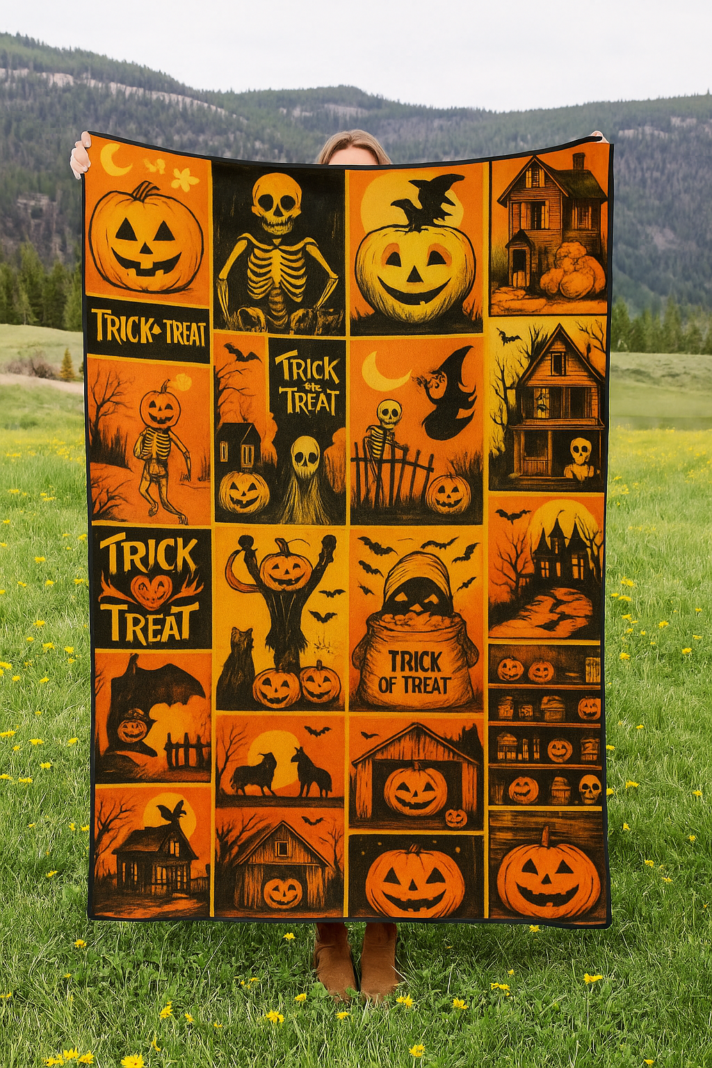 Vintage Halloween -Velveteen Blanket - Cozy Spooky Season Throw