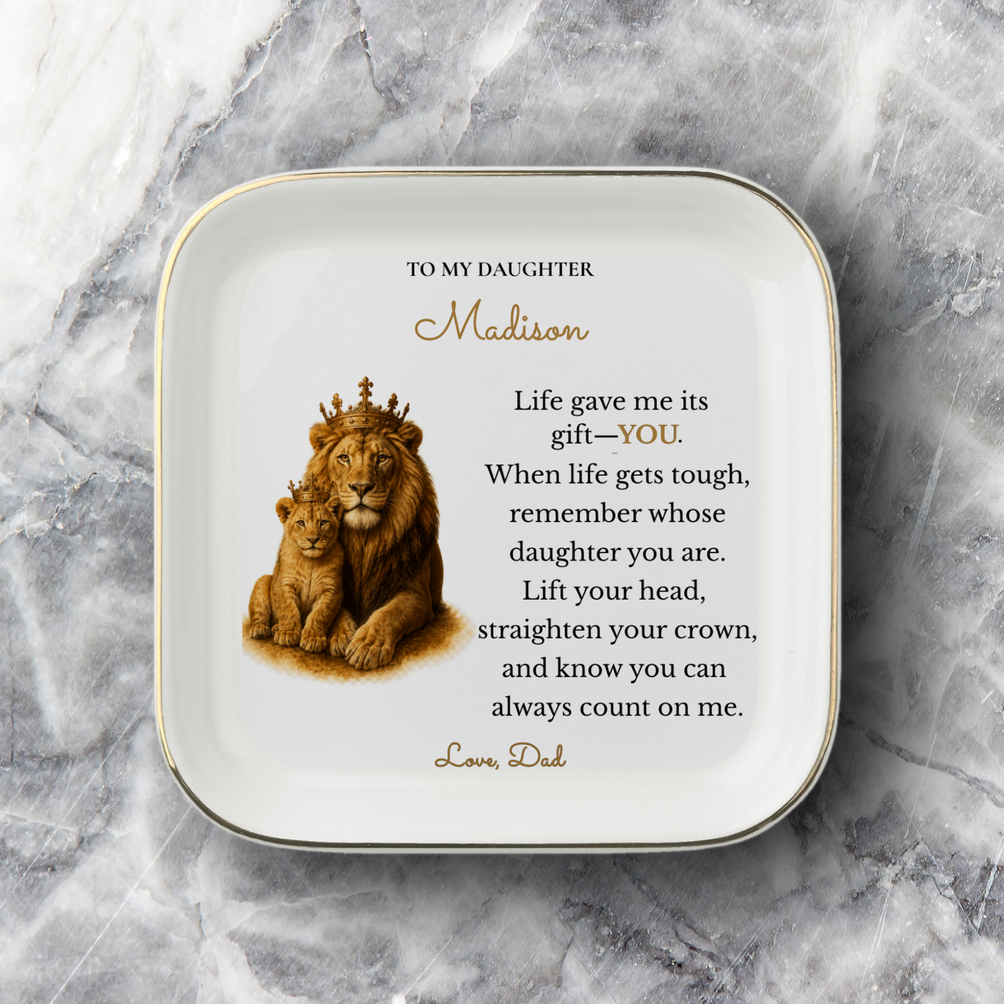 Personalized To My Daughter Lion Jewelry Dish