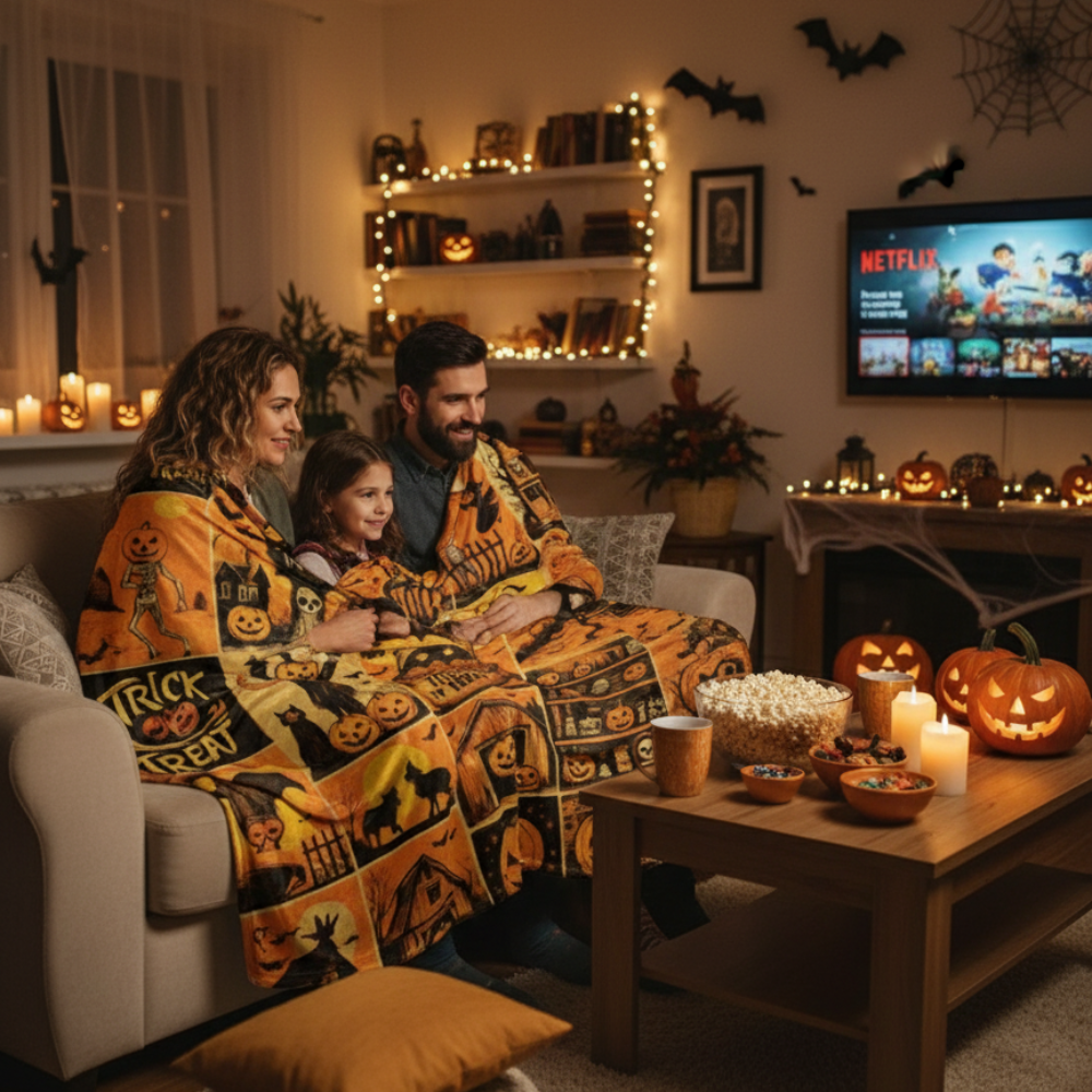 Vintage Halloween -Velveteen Blanket - Cozy Spooky Season Throw